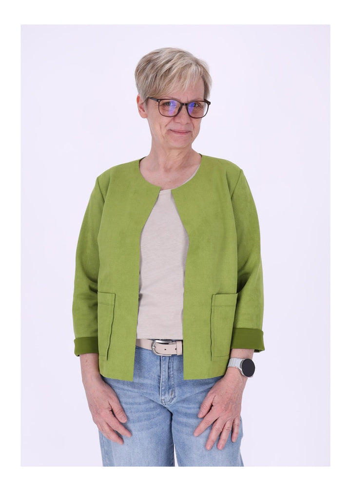 Kurzjacke ohne Kragen Damen offen Veloure