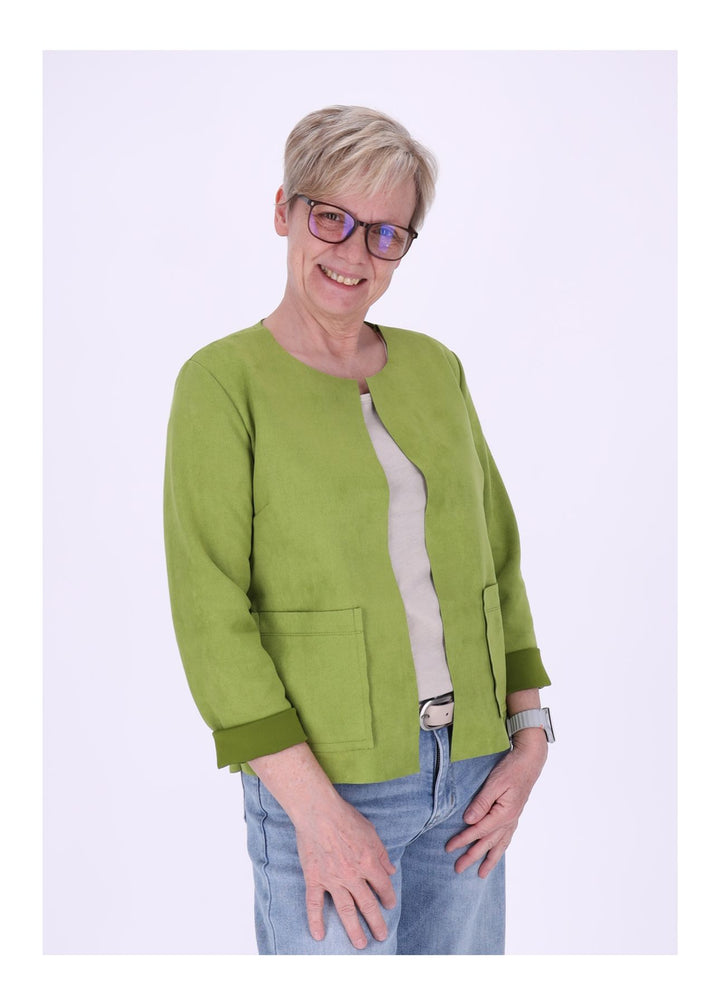 Kurzjacke ohne Kragen Damen offen Veloure