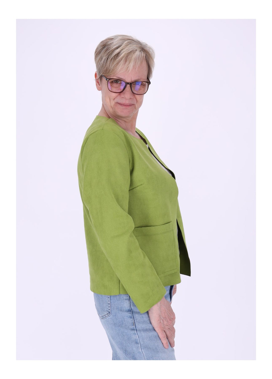 Kurzjacke ohne Kragen Damen offen Veloure