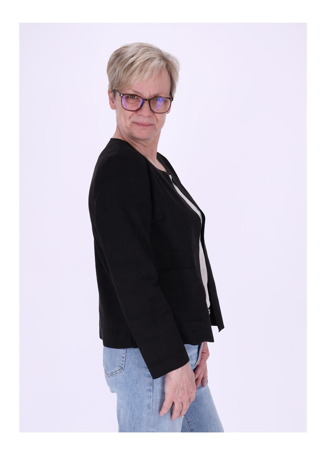 Kurzjacke ohne Kragen Damen offen Veloure