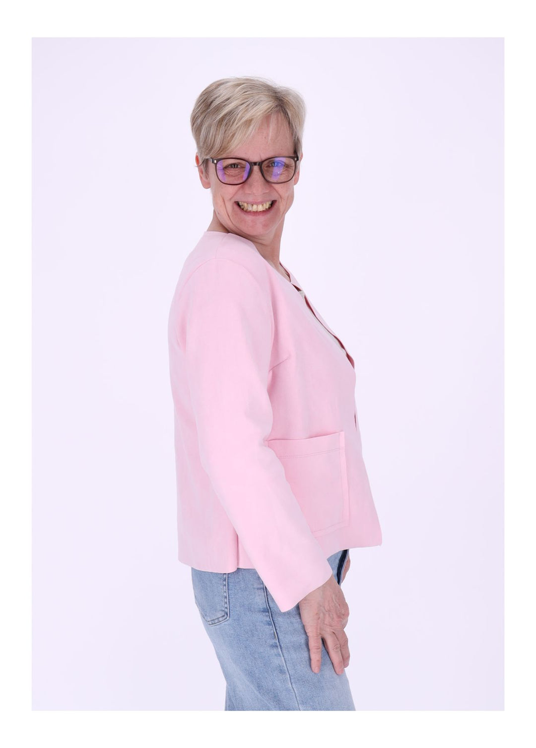 Kurzjacke ohne Kragen Damen offen Veloure