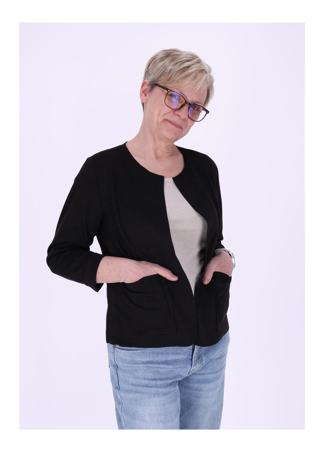 Kurzjacke ohne Kragen Damen offen Veloure