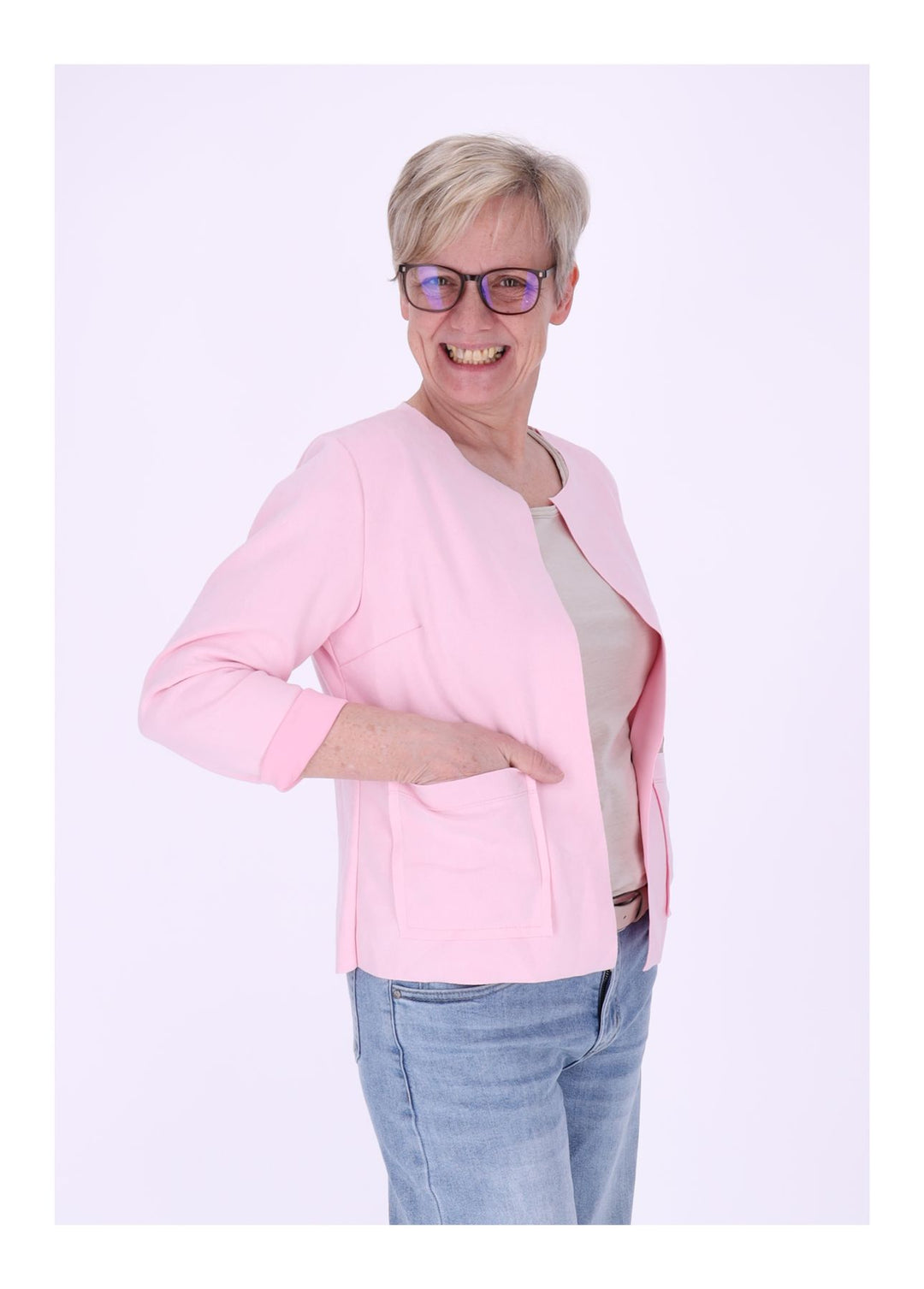 Kurzjacke ohne Kragen Damen offen Veloure