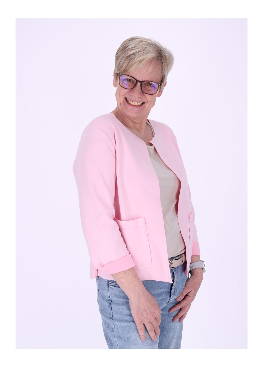 Kurzjacke ohne Kragen Damen offen Veloure