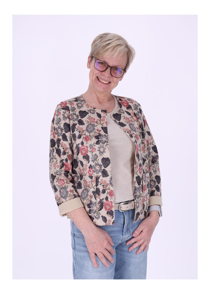 Kurzjacke AOP Blumen Damen offen Veloure