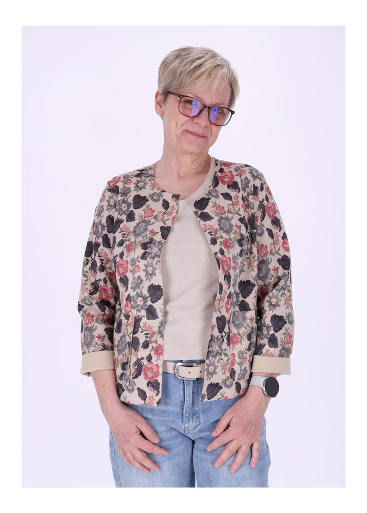 Kurzjacke AOP Blumen Damen offen Veloure