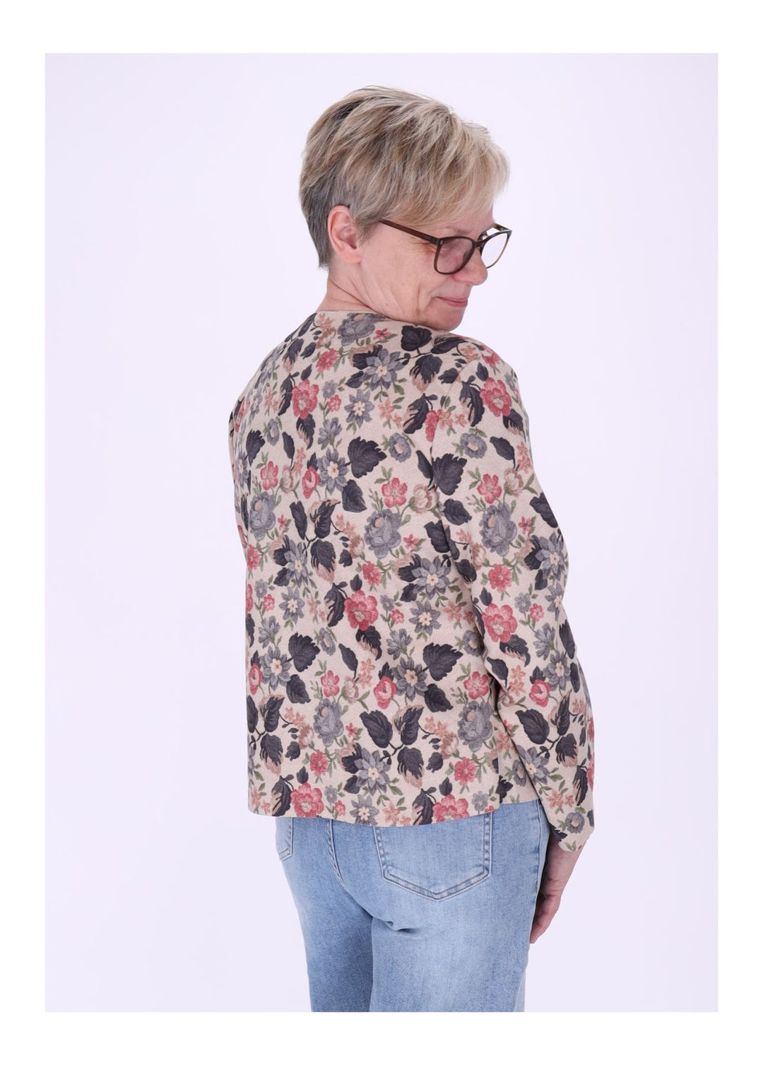 Kurzjacke AOP Blumen Damen offen Veloure