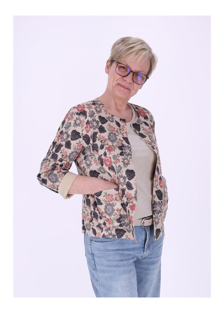 Kurzjacke AOP Blumen Damen offen Veloure