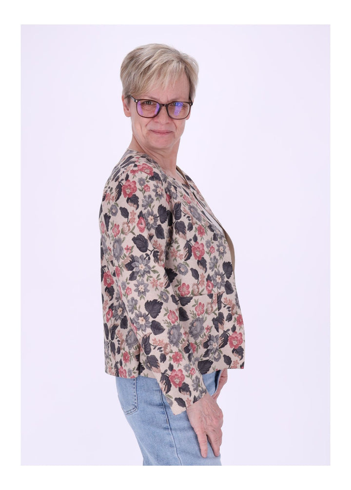 Kurzjacke AOP Blumen Damen offen Veloure