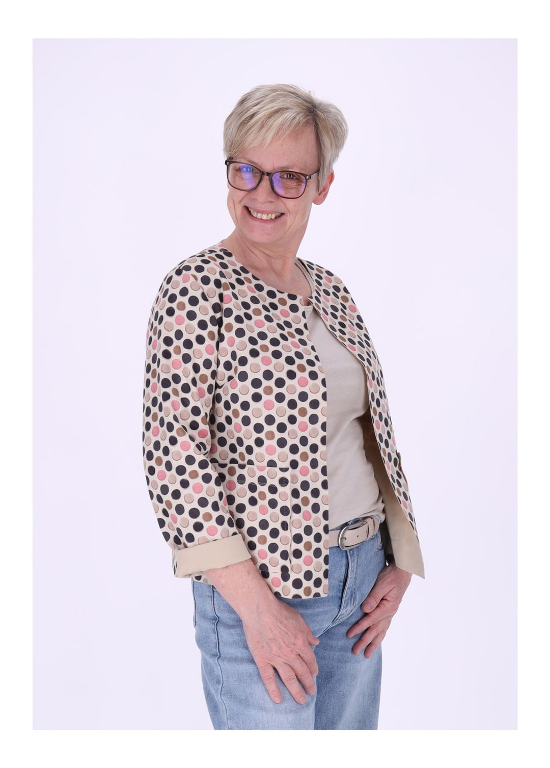 Kurzjacke AOP Punkte Damen offen Veloure