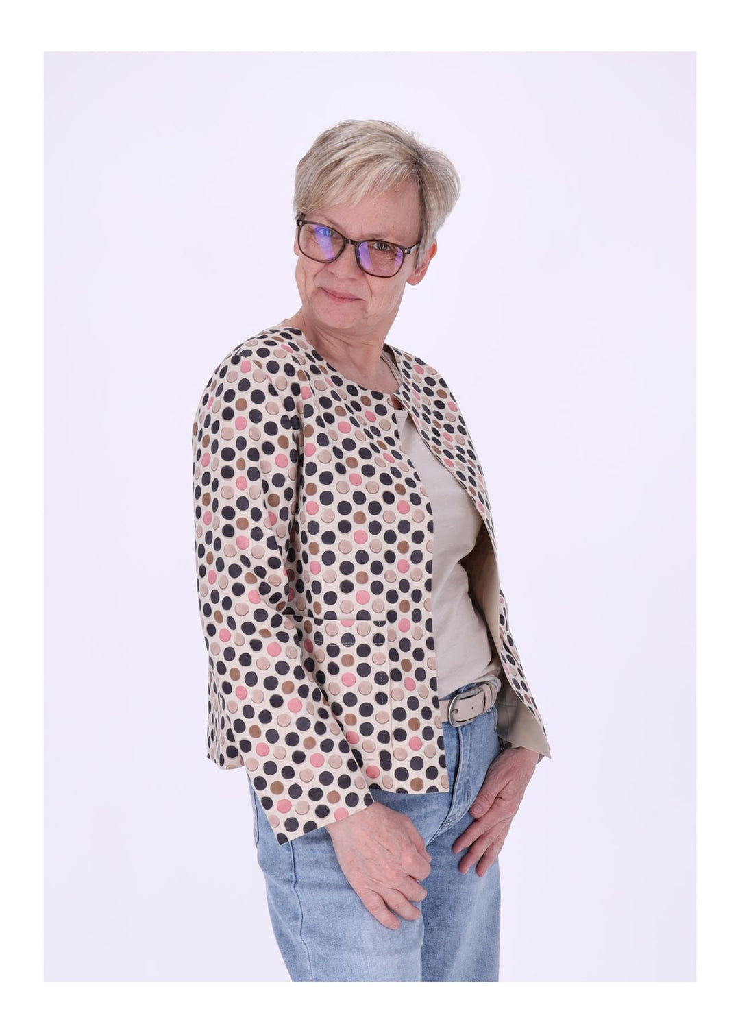 Kurzjacke AOP Punkte Damen offen Veloure