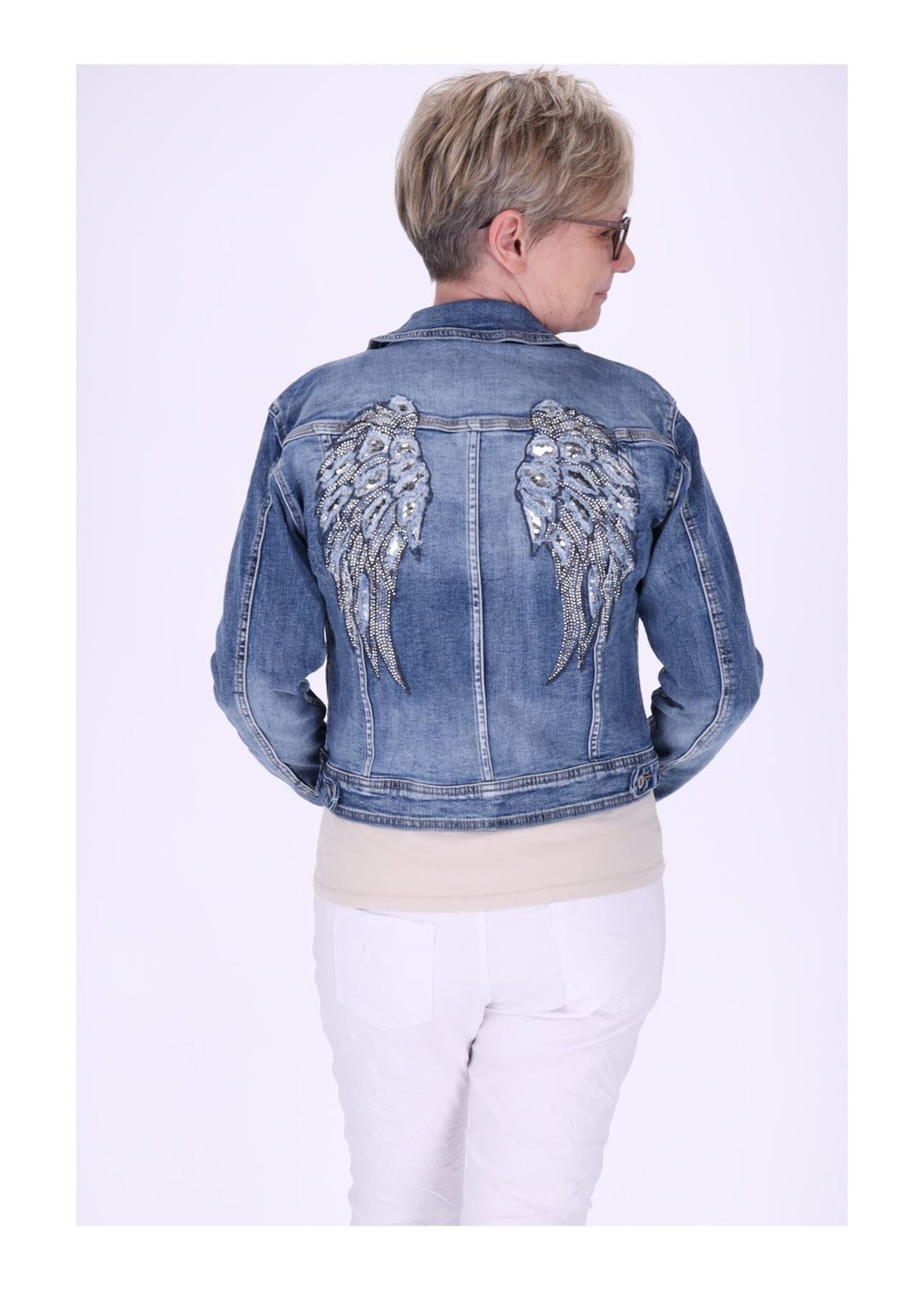 Jeansjacke Damen Rücken Engelsflügel