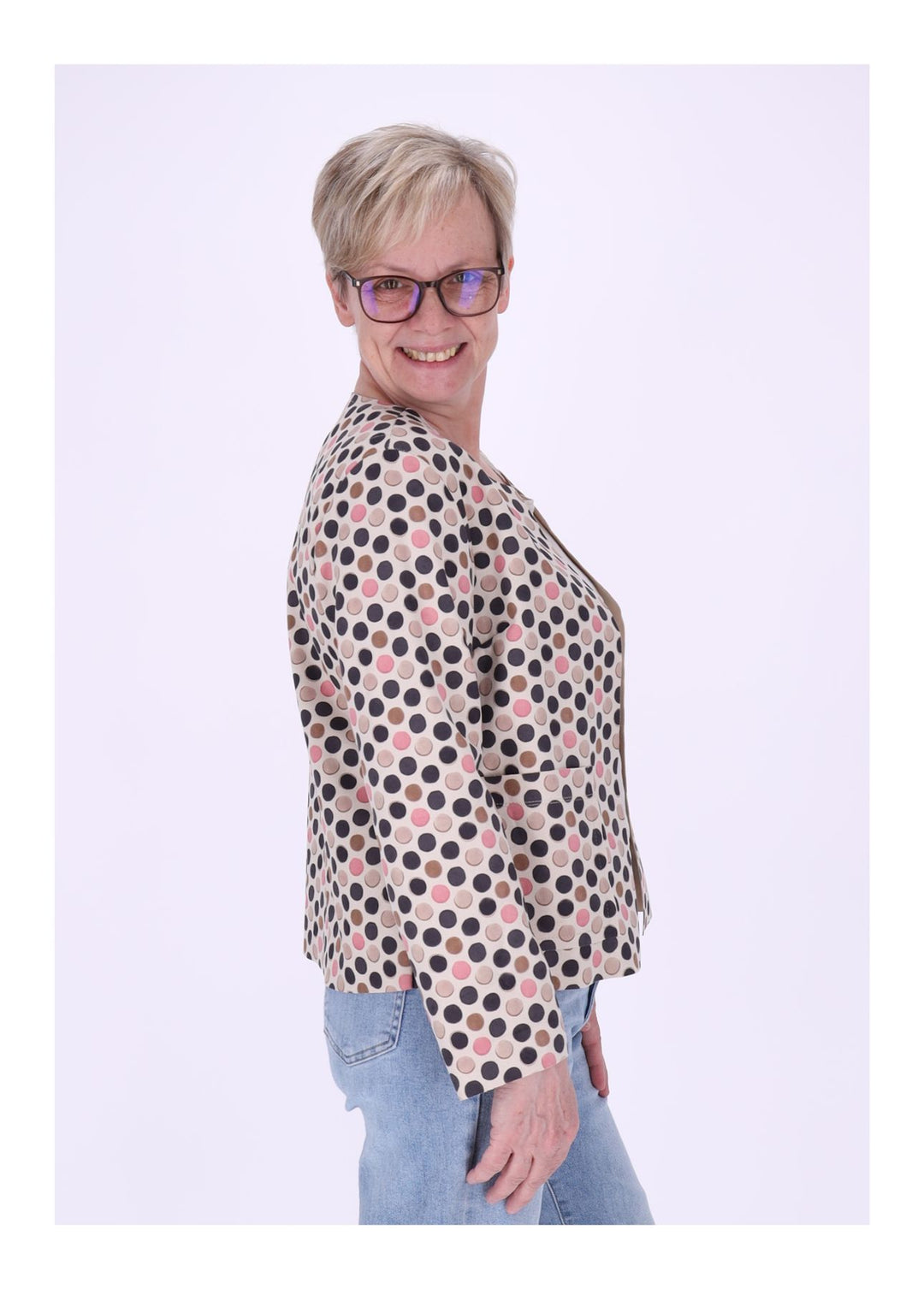 Kurzjacke AOP Punkte Damen offen Veloure
