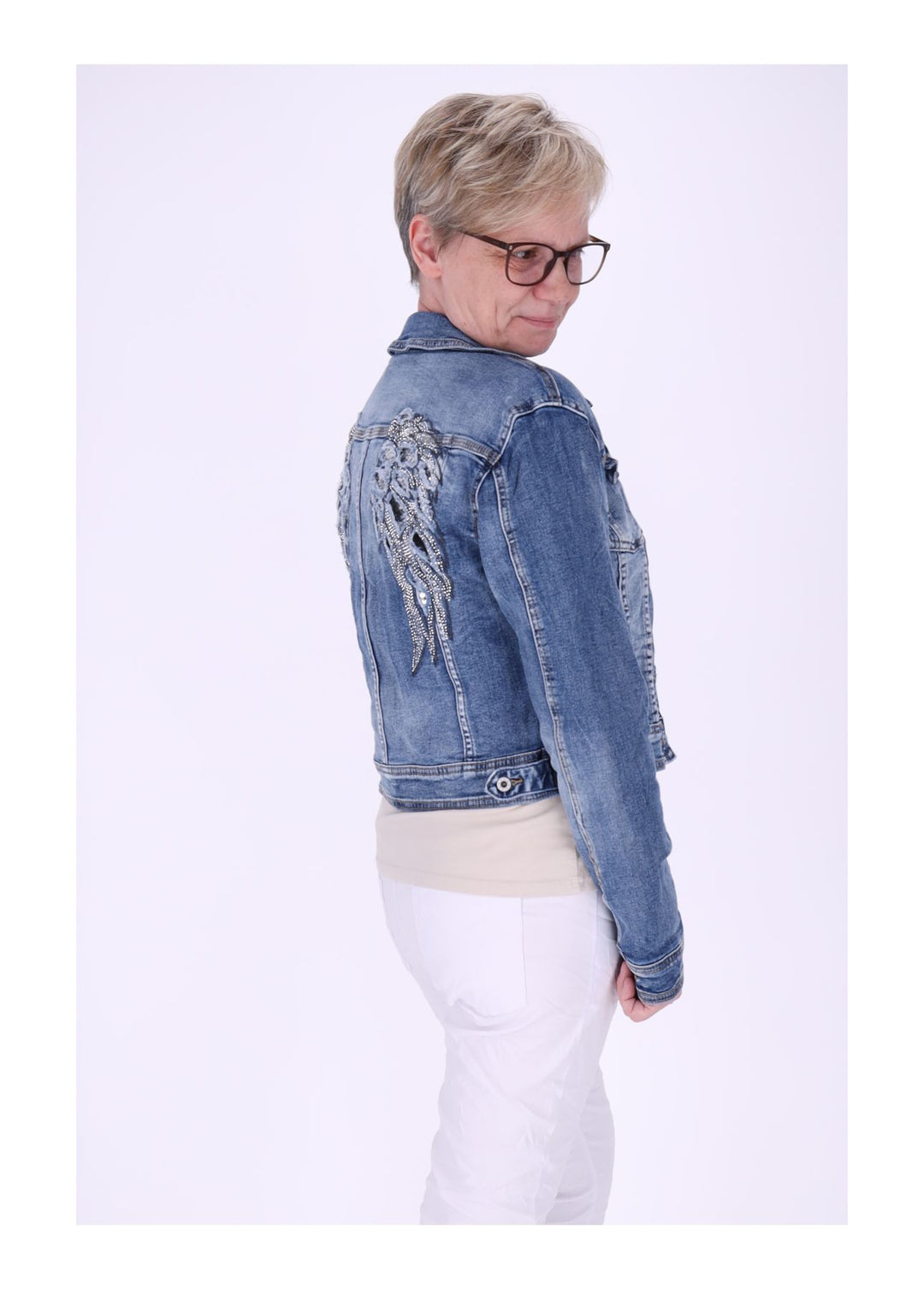 Jeansjacke Damen Rücken Engelsflügel