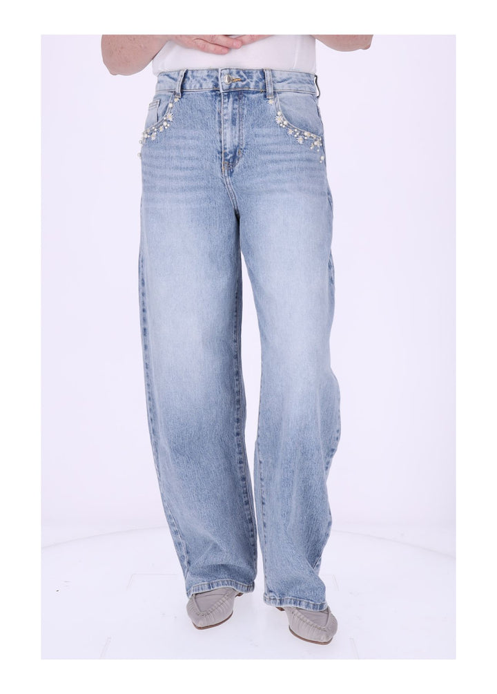 Jeans Damen Blüten Stickerei Perlen