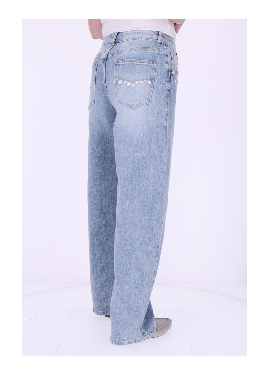 Jeans Damen Blüten Stickerei Perlen