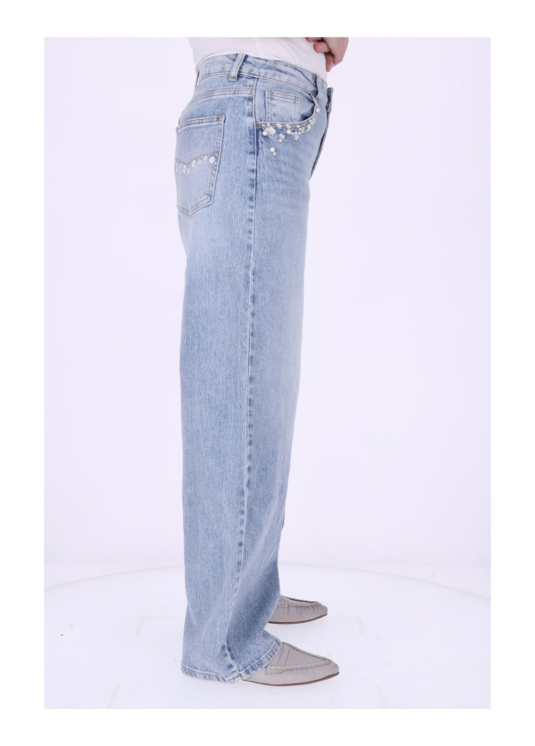 Jeans Damen Blüten Stickerei Perlen