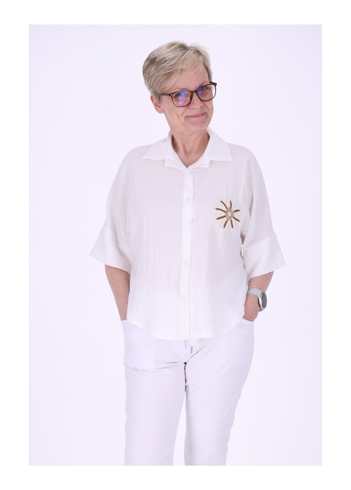 Bluse Damen 1/2 Arm Häkelblume