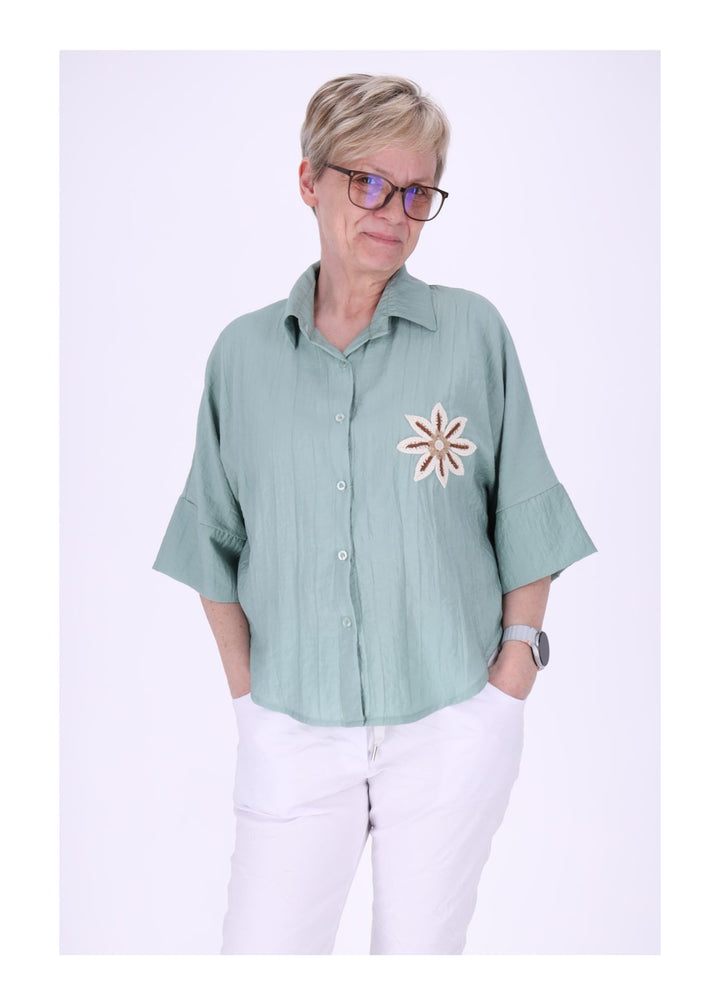 Bluse Damen 1/2 Arm Häkelblume