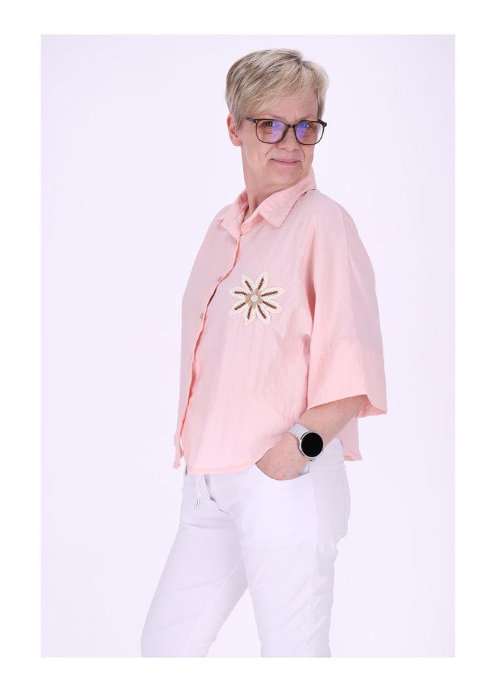 Bluse Damen 1/2 Arm Häkelblume