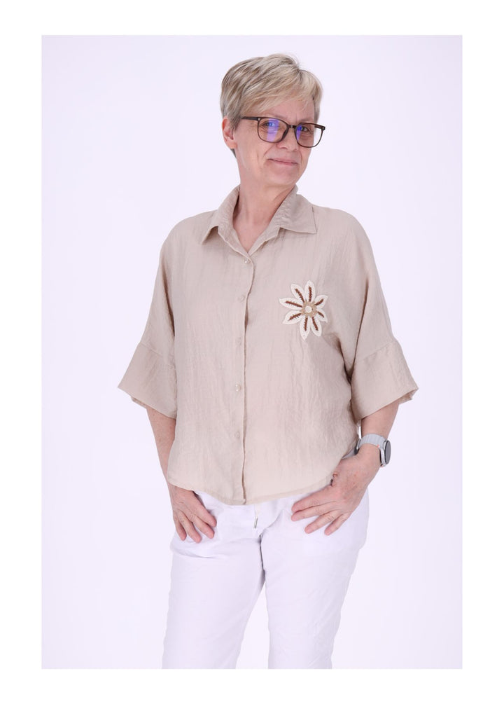 Bluse Damen 1/2 Arm Häkelblume
