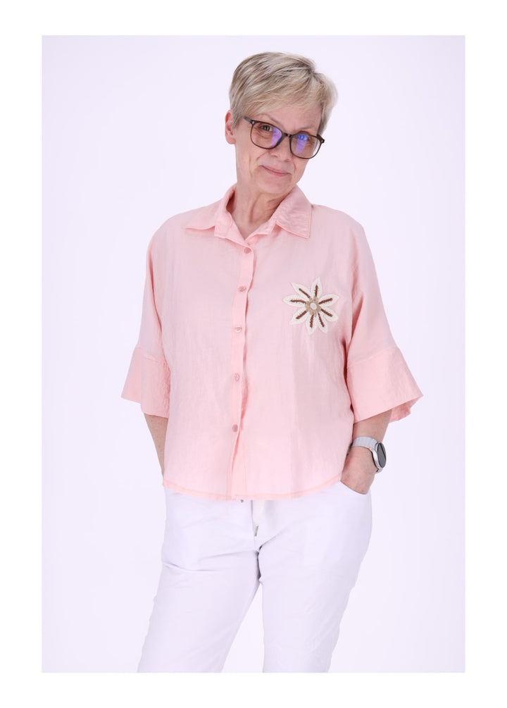 Bluse Damen 1/2 Arm Häkelblume