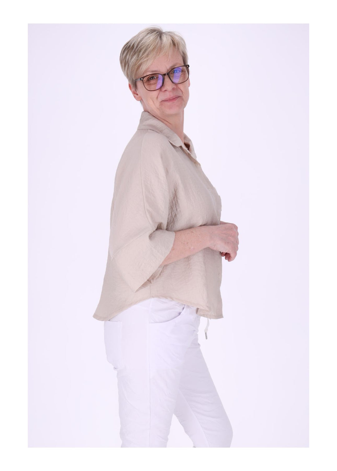 Bluse Damen 1/2 Arm Häkelblume