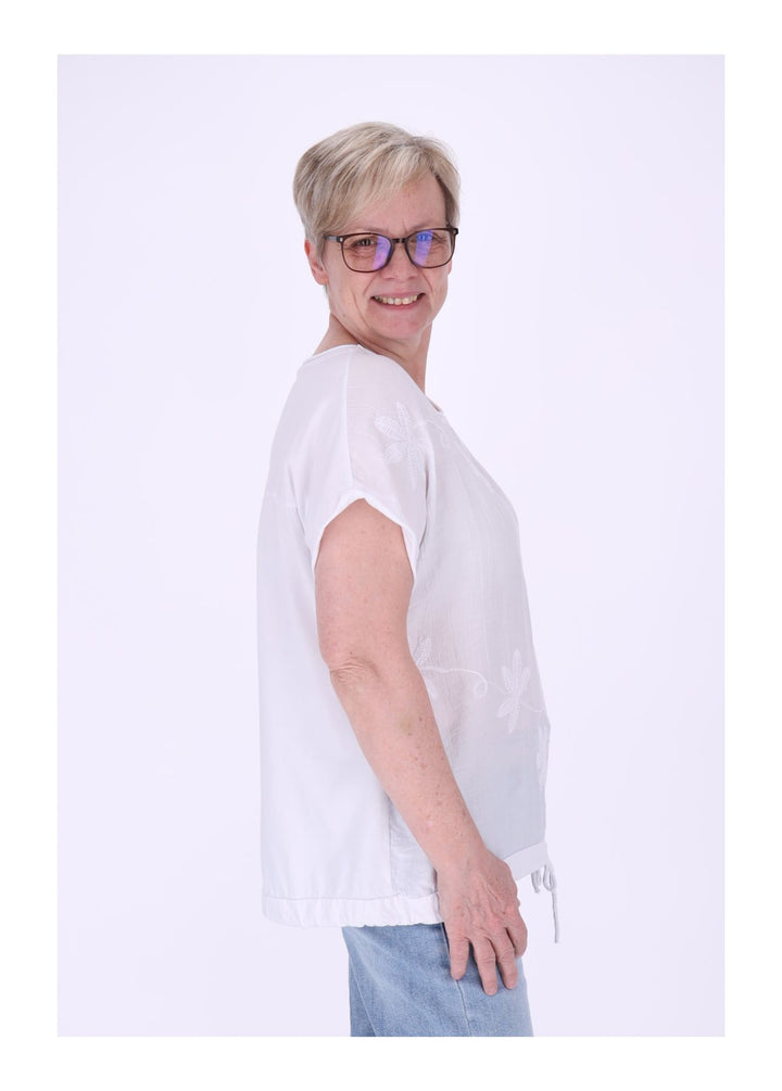 T-Shirt Damen Materialmix vorn Stickerei