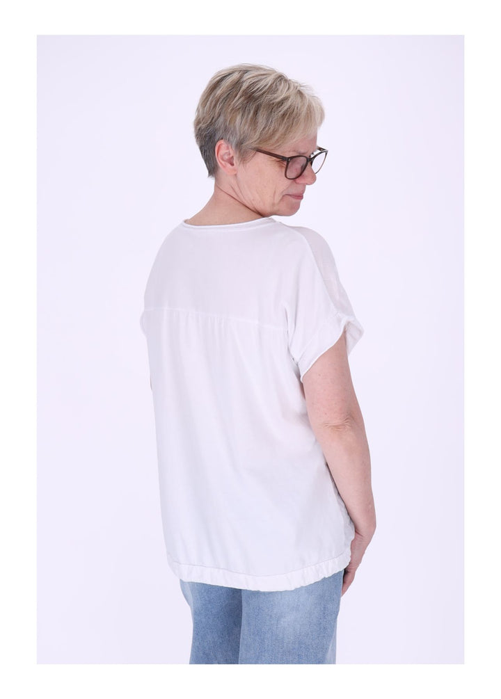 T-Shirt Damen Materialmix vorn Stickerei