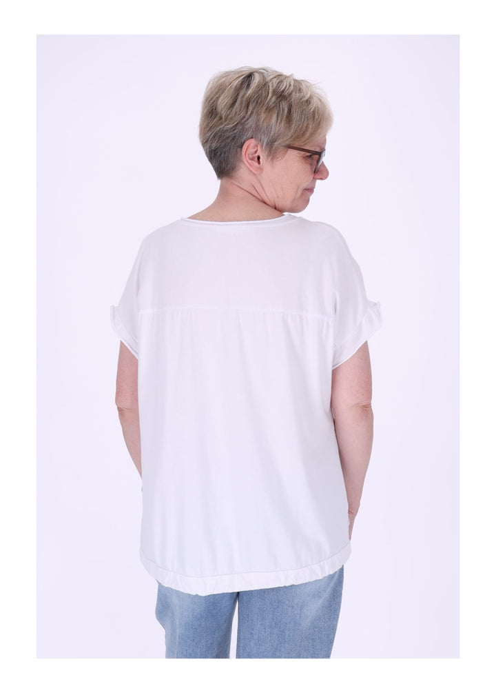 T-Shirt Damen Materialmix vorn Stickerei