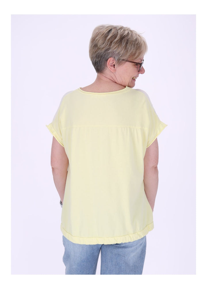 T-Shirt Damen Materialmix vorn Stickerei