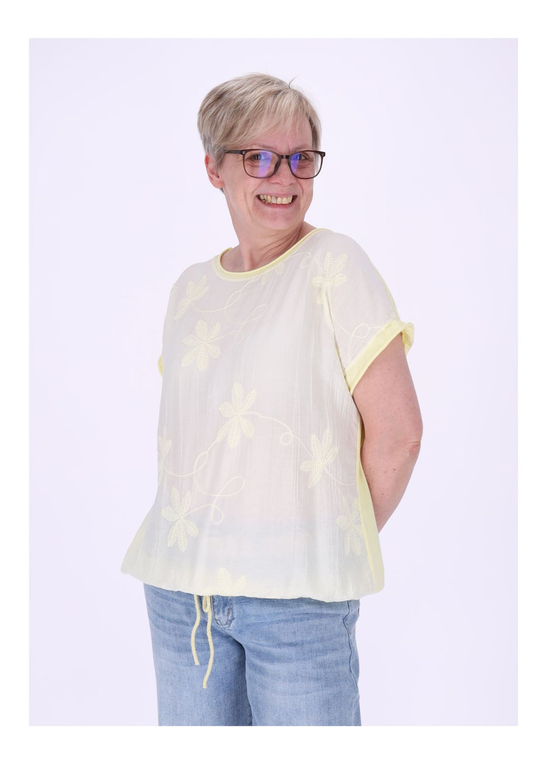 T-Shirt Damen Materialmix vorn Stickerei