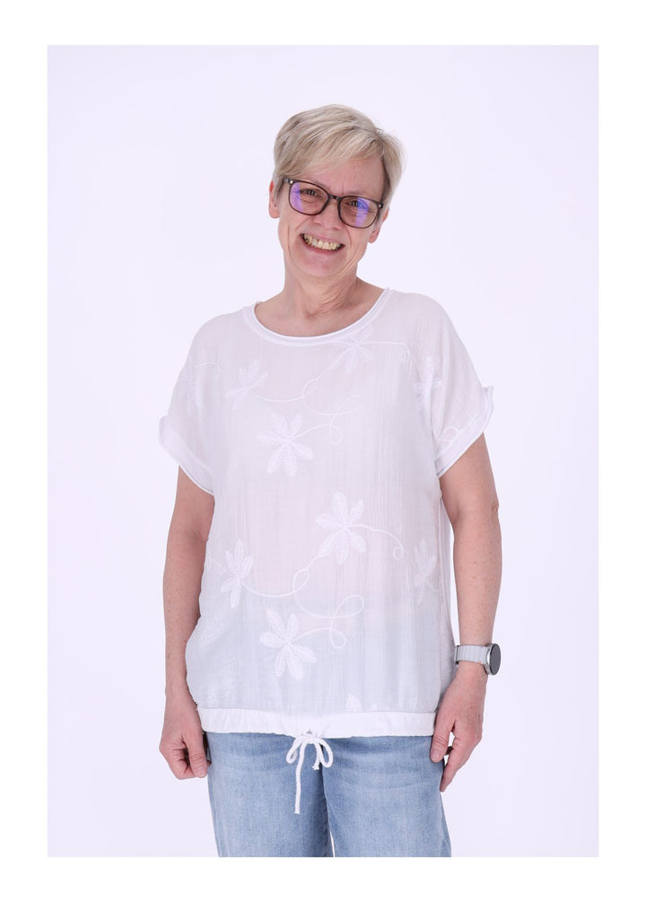 T-Shirt Damen Materialmix vorn Stickerei