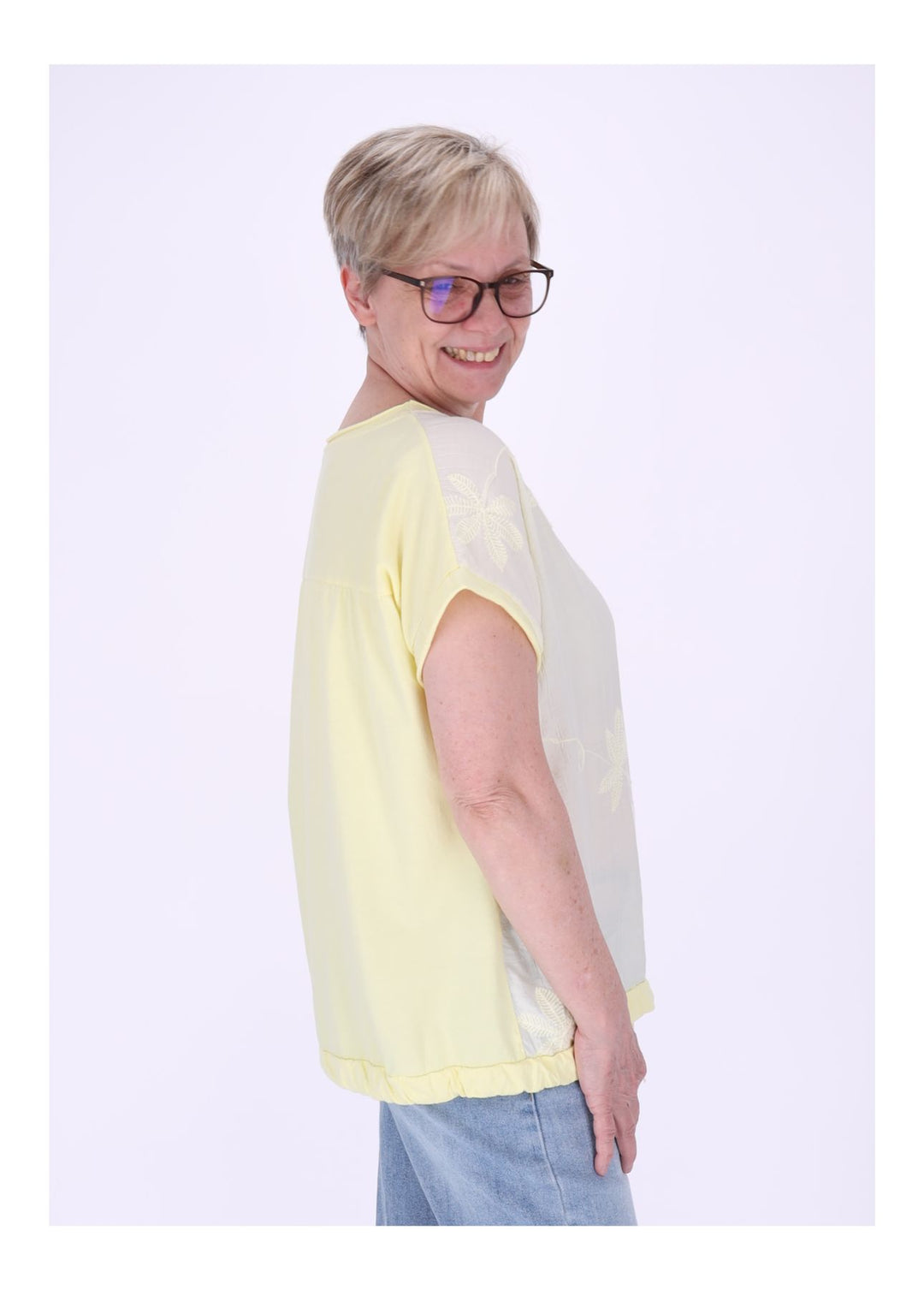 T-Shirt Damen Materialmix vorn Stickerei