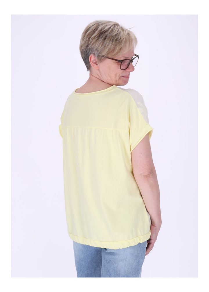 T-Shirt Damen Materialmix vorn Stickerei