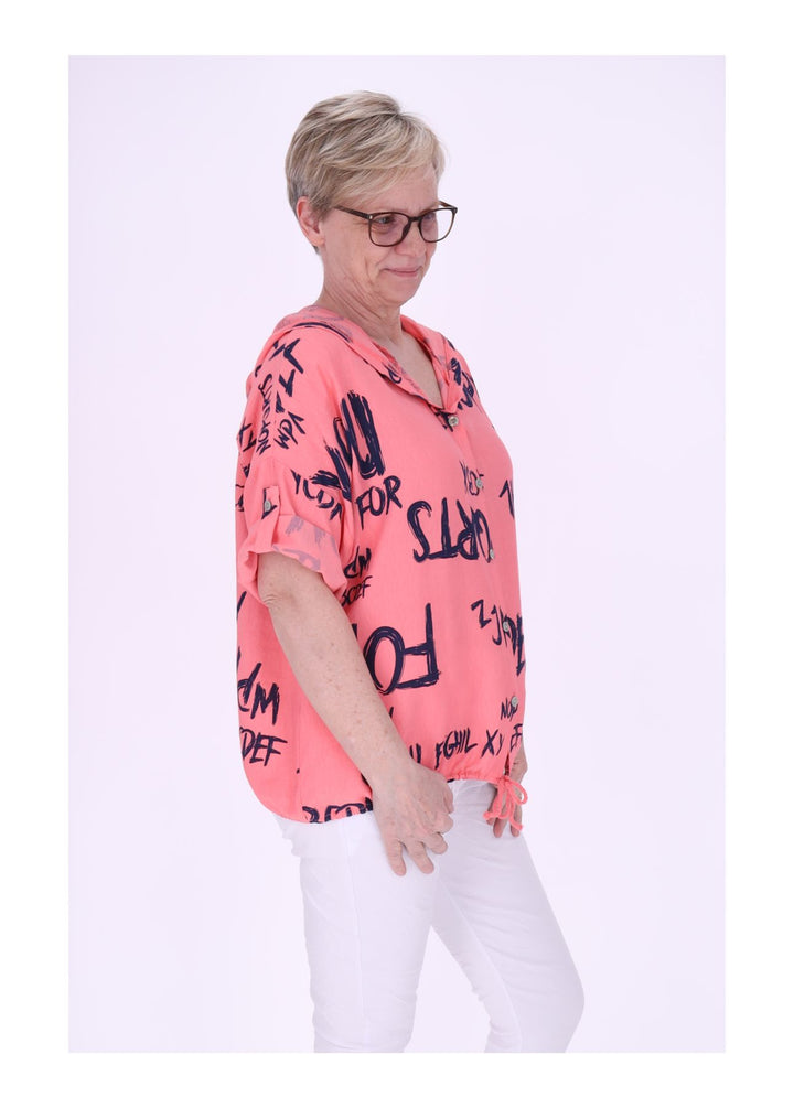 Bluse damen 1/2 Arm Kapuze AOP Schrift
