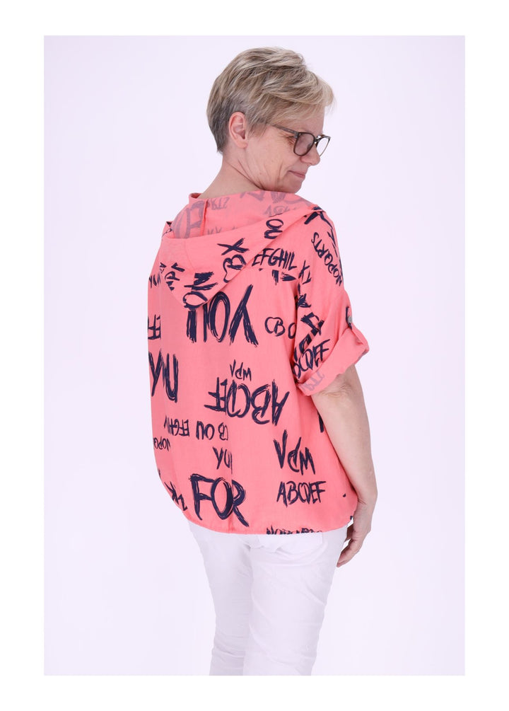 Bluse damen 1/2 Arm Kapuze AOP Schrift