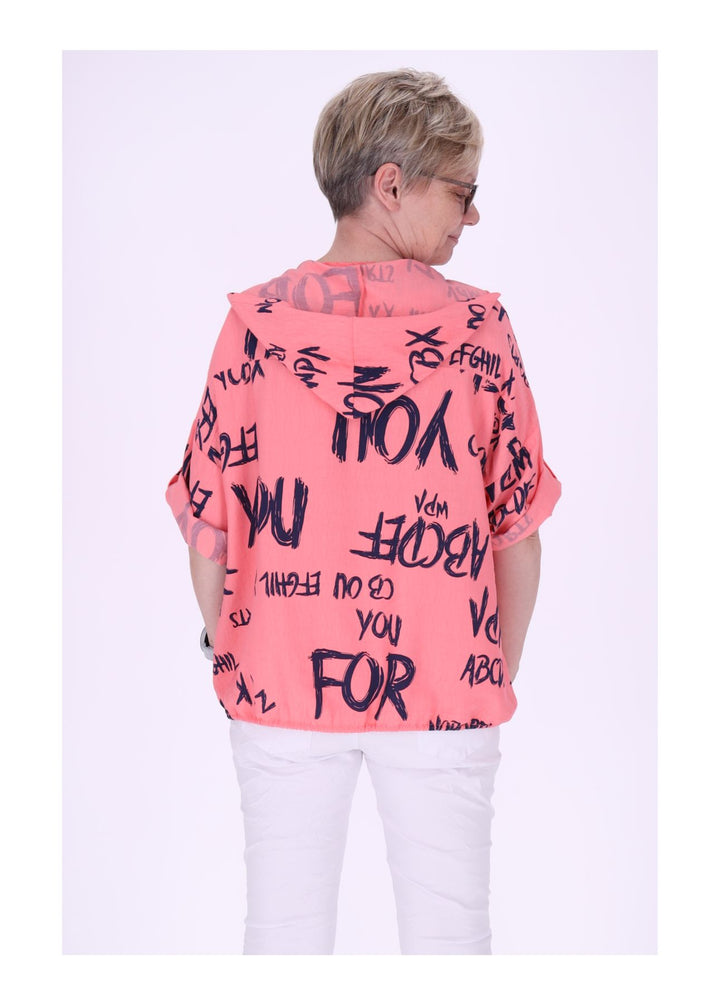 Bluse damen 1/2 Arm Kapuze AOP Schrift