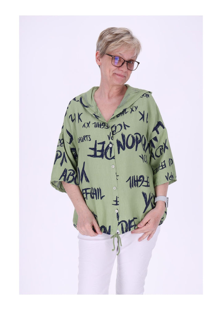 Bluse damen 1/2 Arm Kapuze AOP Schrift