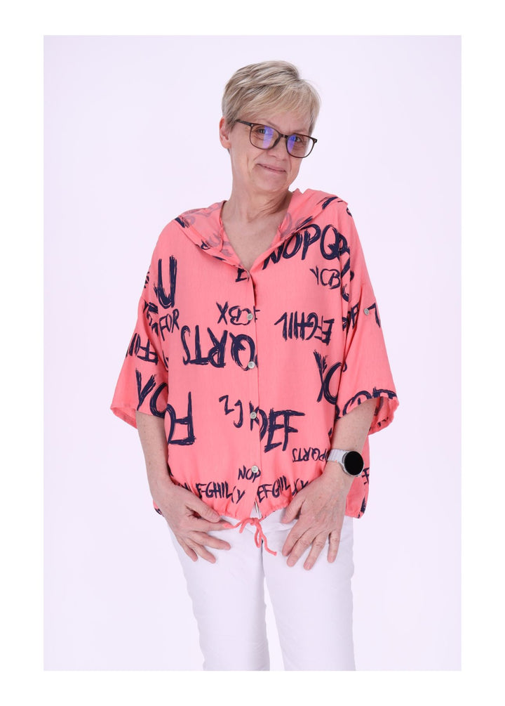 Bluse damen 1/2 Arm Kapuze AOP Schrift