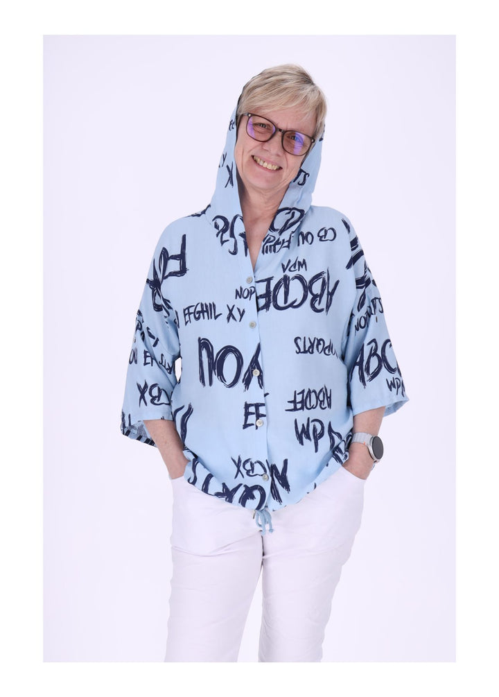 Bluse damen 1/2 Arm Kapuze AOP Schrift