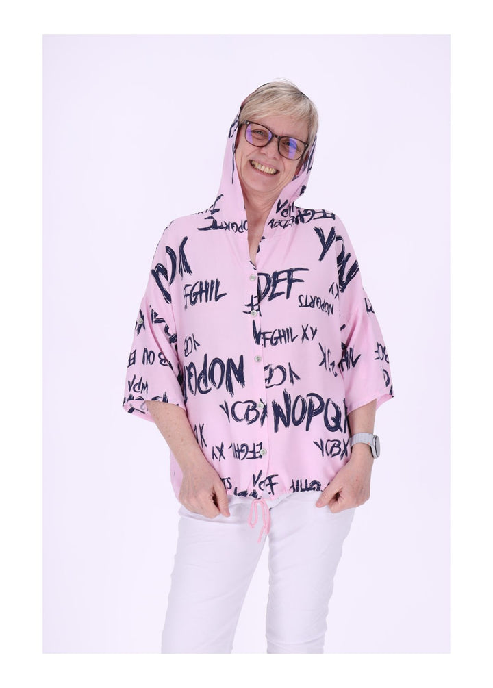 Bluse damen 1/2 Arm Kapuze AOP Schrift