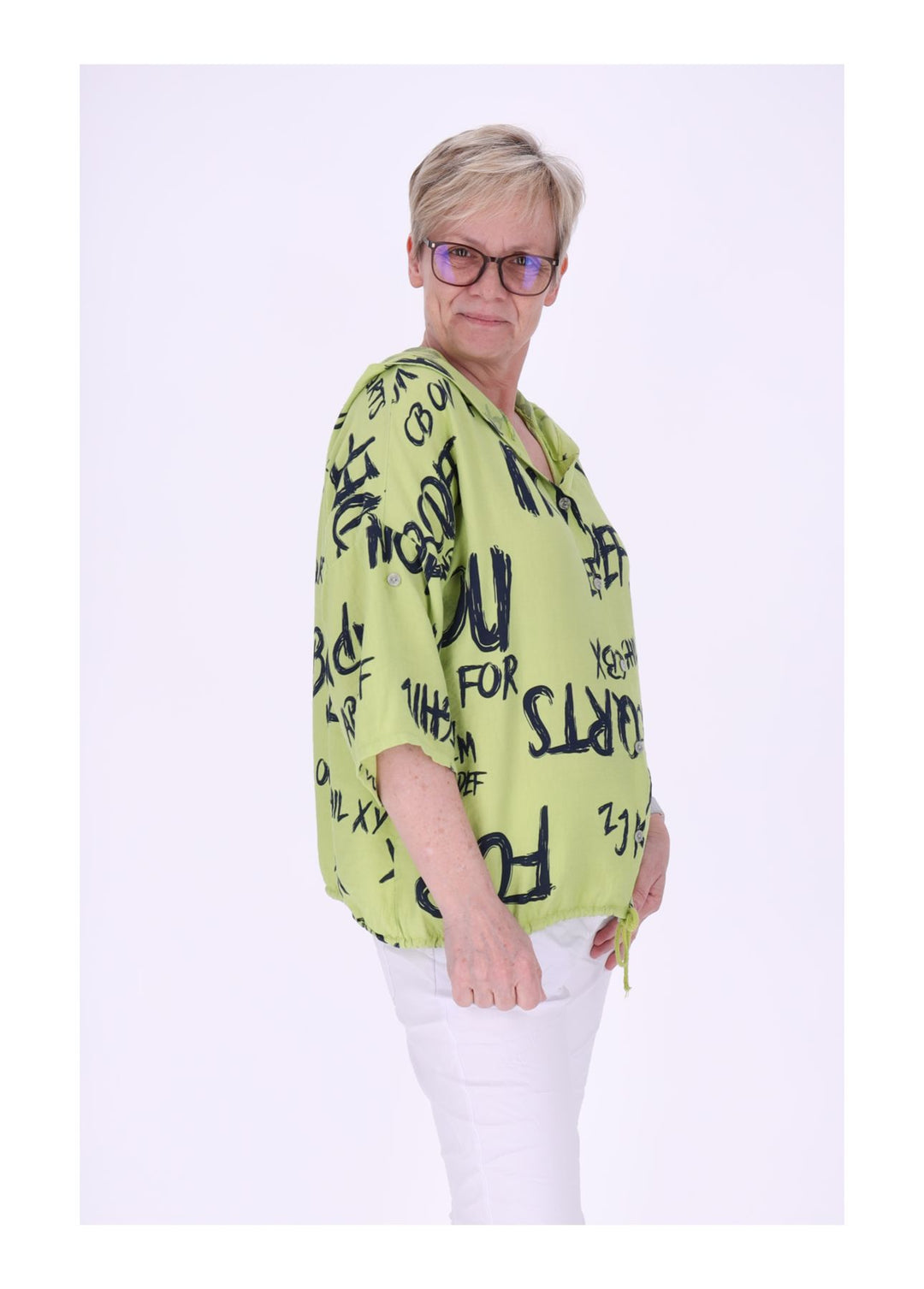 Bluse damen 1/2 Arm Kapuze AOP Schrift