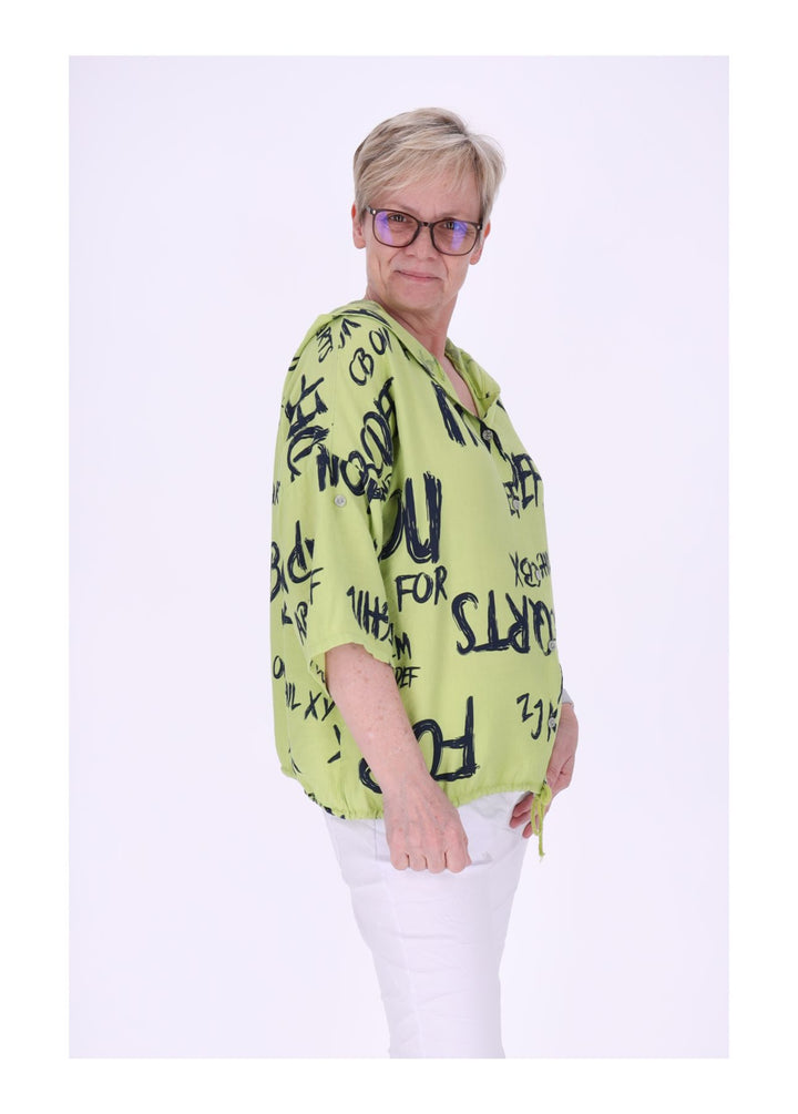 Bluse damen 1/2 Arm Kapuze AOP Schrift