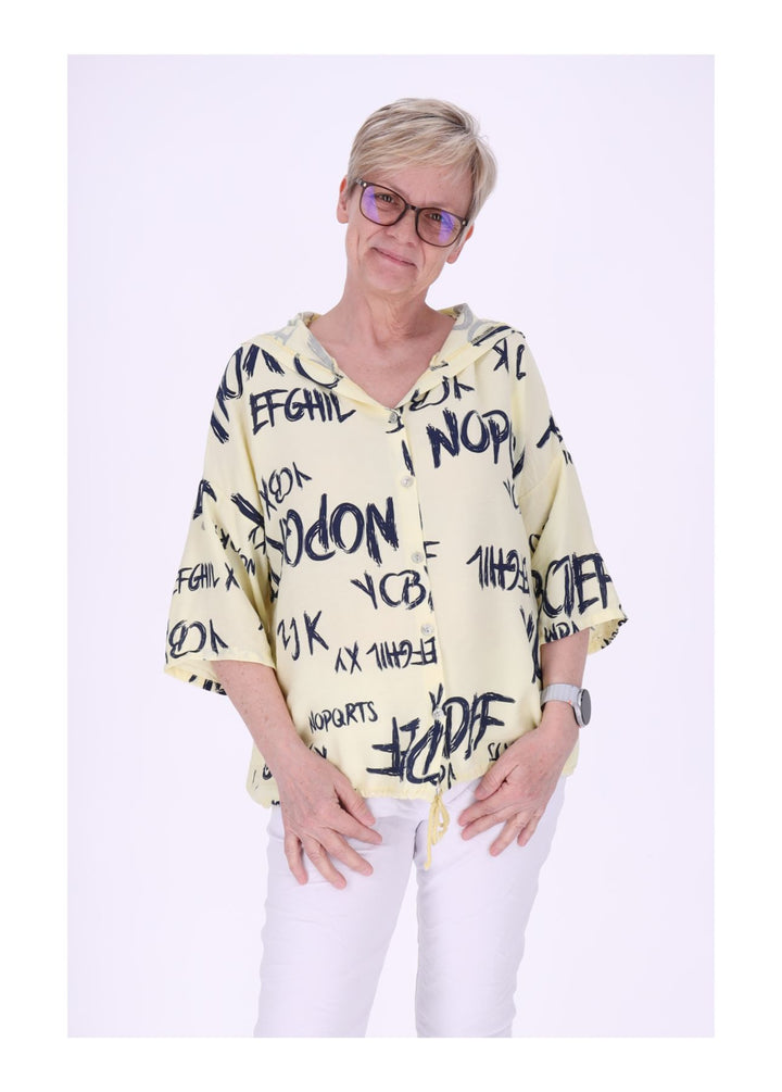 Bluse damen 1/2 Arm Kapuze AOP Schrift