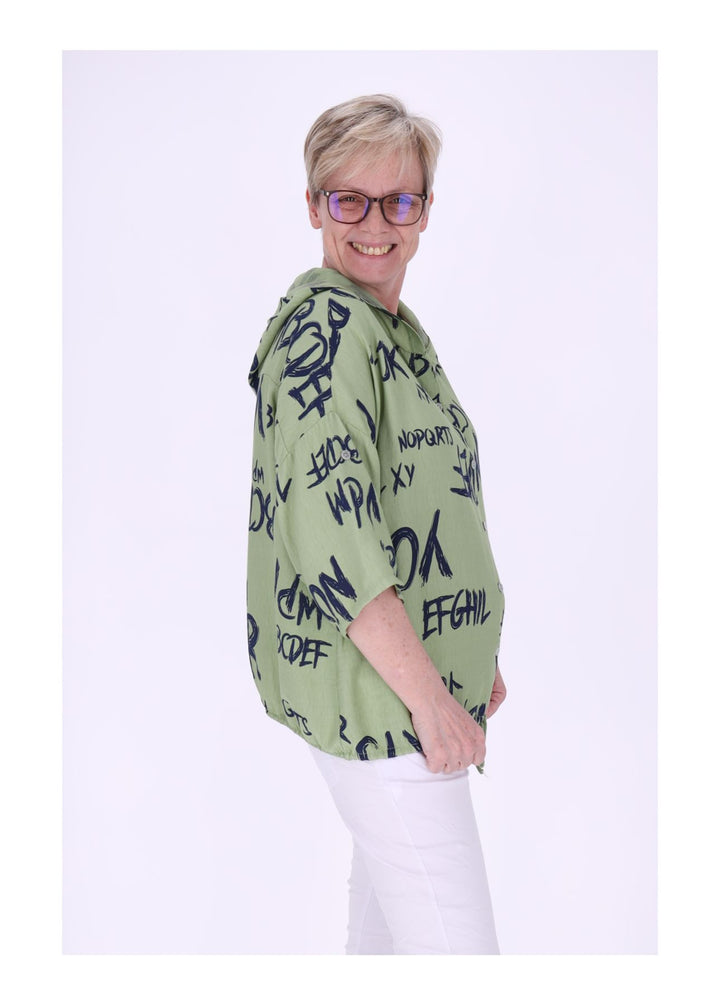 Bluse damen 1/2 Arm Kapuze AOP Schrift