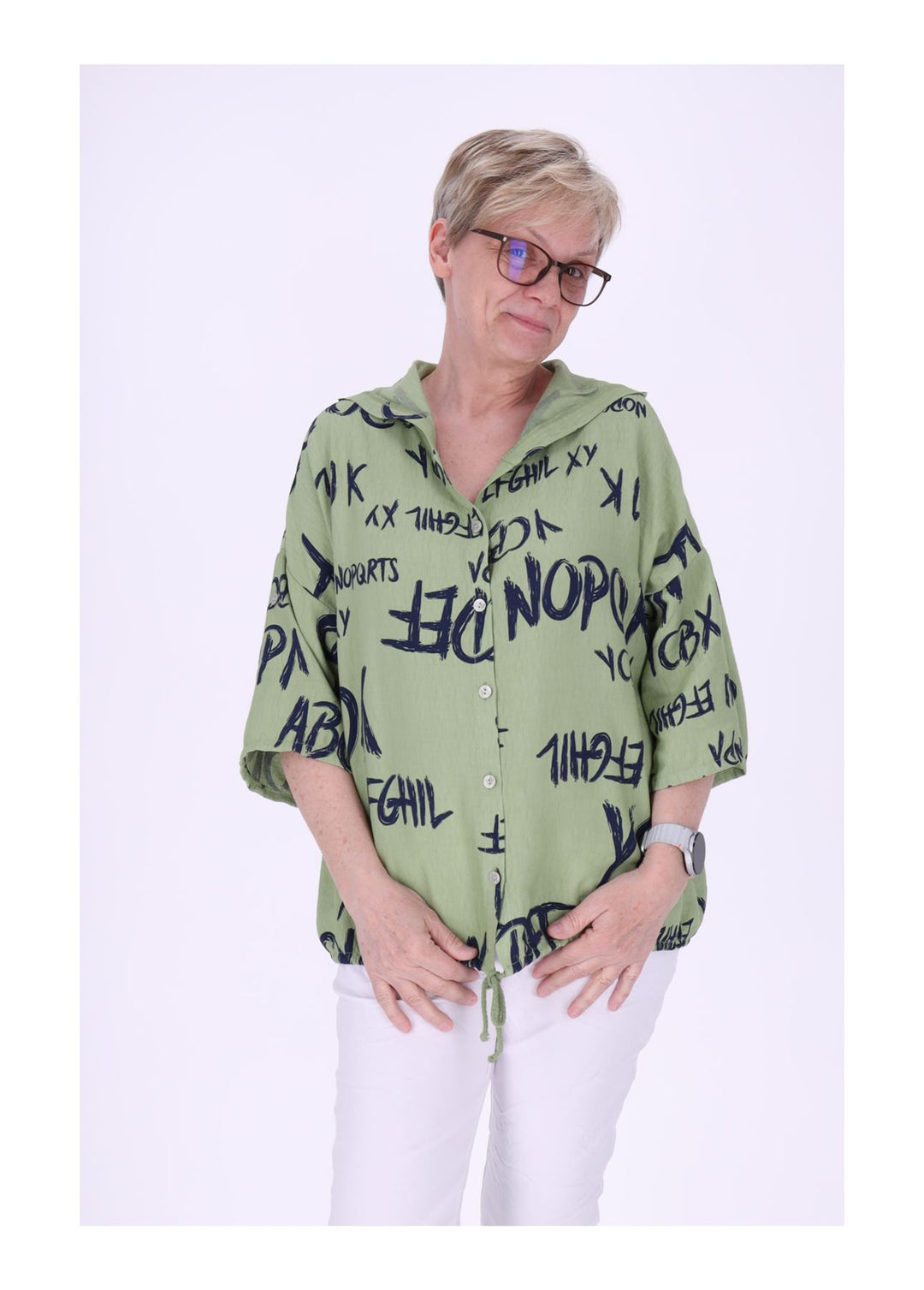 Bluse damen 1/2 Arm Kapuze AOP Schrift