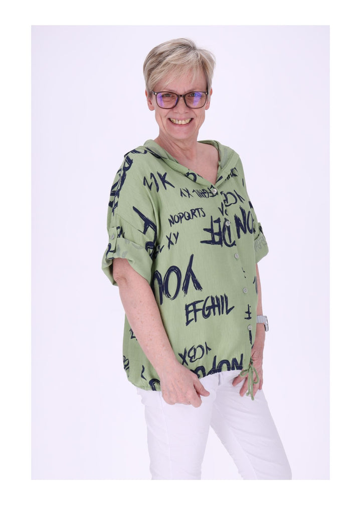 Bluse damen 1/2 Arm Kapuze AOP Schrift