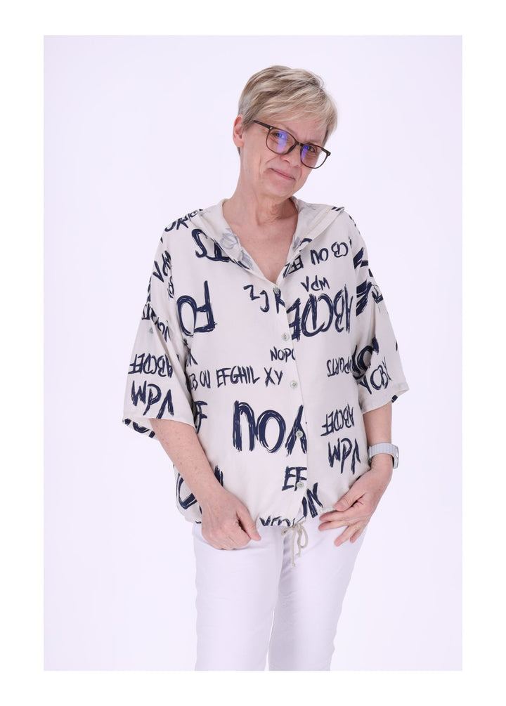 Bluse damen 1/2 Arm Kapuze AOP Schrift