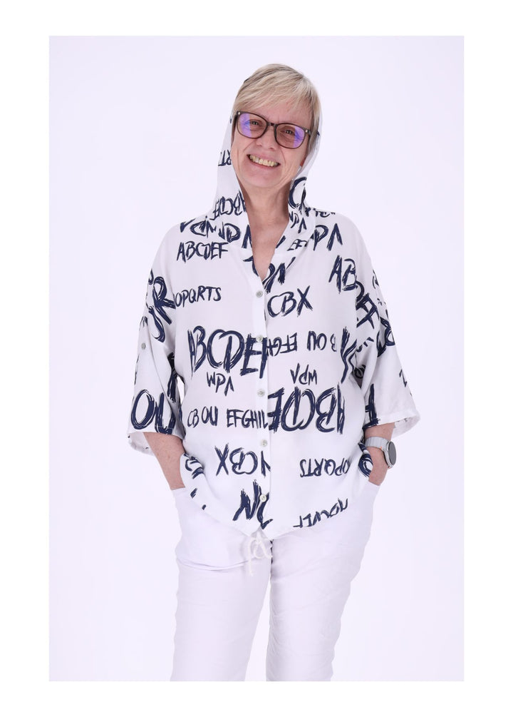 Bluse damen 1/2 Arm Kapuze AOP Schrift